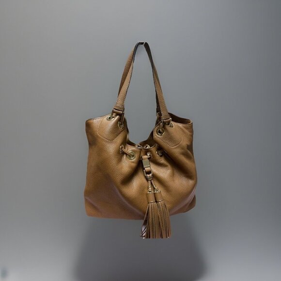 Michael Kors Brown Leather Camden Drawstring Shoulder Tote, Classic Tassels - Picture 1 of 11